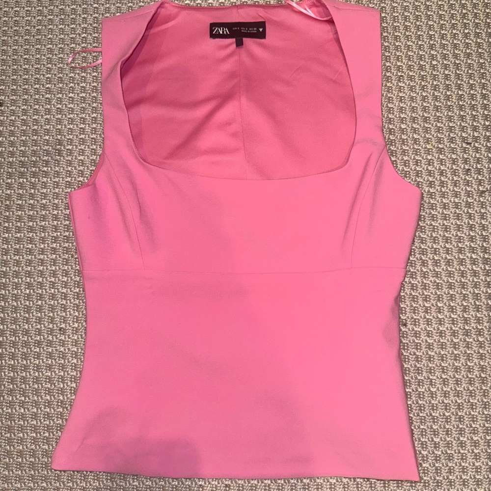 Zara  Pink Sleeveless Square Neck Top